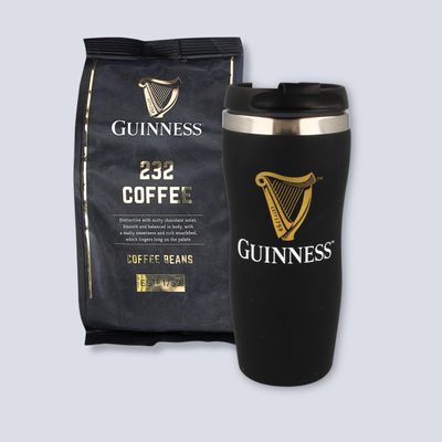 Guinness Coffee 232 Brew Gift Set 227g Roasted Coffee Beans & Guinness Contemporary Travel Mug by Tiki Tonga Coffee Roasters