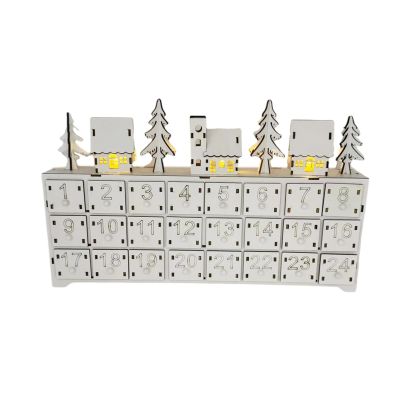 Tsophreniq 24 Days Countdown Calendar with LED Lights Wood Drawers Christmas Desktop Accessory Home Decoration Accessories LED Lighted Decoration