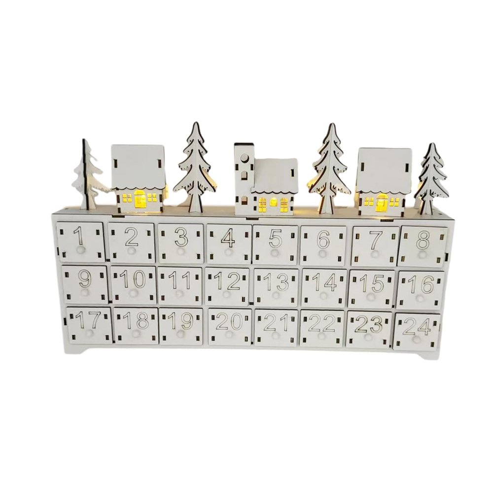 Tsophreniq 24 Days Countdown Calendar with LED Lights Wood Drawers Christmas Desktop Accessory Home Decoration Accessories LED Lighted Decoration