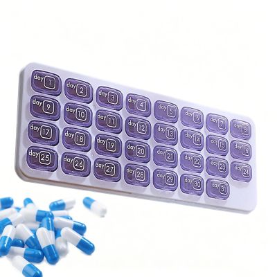 Monthly Pill Box Organisers, 31 Day Tablet Organizer, Portable Travel Medicine Dosette Box for Supplement, Medication Travelers Caregivers Daily Routine Travel Camping Vacation