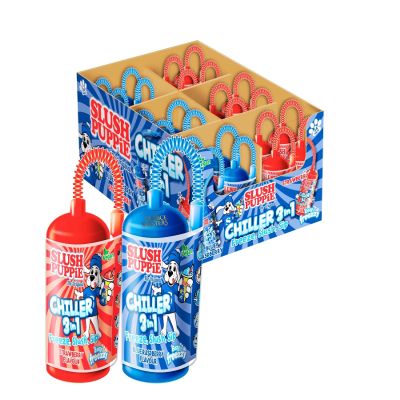 Slush Puppie Chiller 3 in 1 Bottle 180ml Multipack Freeze, Slush & Sip Frozen Drink | Blue Raspberry & Strawberry Flavours | Vegan Friendly Kids Slush Drink | FULL BOX OF 24 CHILLERS
