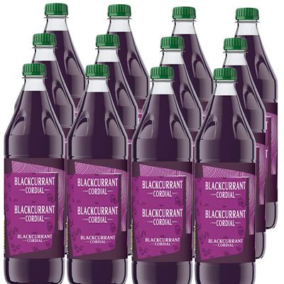 Variety Cordial Drink Bottle 1L Lime, Blackcurrant & Orange Soft Drink Concentrate with Sugar & Sweeteners for Refreshing Drinks - brtv (12 x Bottle, Blackcurrant Cordial 1L)