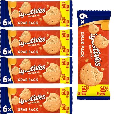 Digestives The Original Biscuits 90g PMP Classic Crunchy Wheatmeal Biscuits Golden Baked Crisp Tea Time Snack High Fibre Biscuit Pack - MVit (5 x Pack)