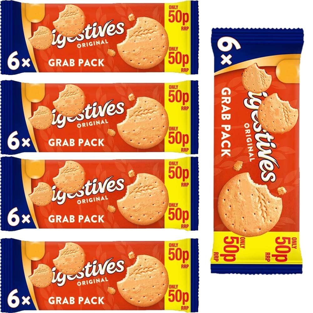 Digestives The Original Biscuits 90g PMP Classic Crunchy Wheatmeal Biscuits Golden Baked Crisp Tea Time Snack High Fibre Biscuit Pack - MVit (5 x Pack)