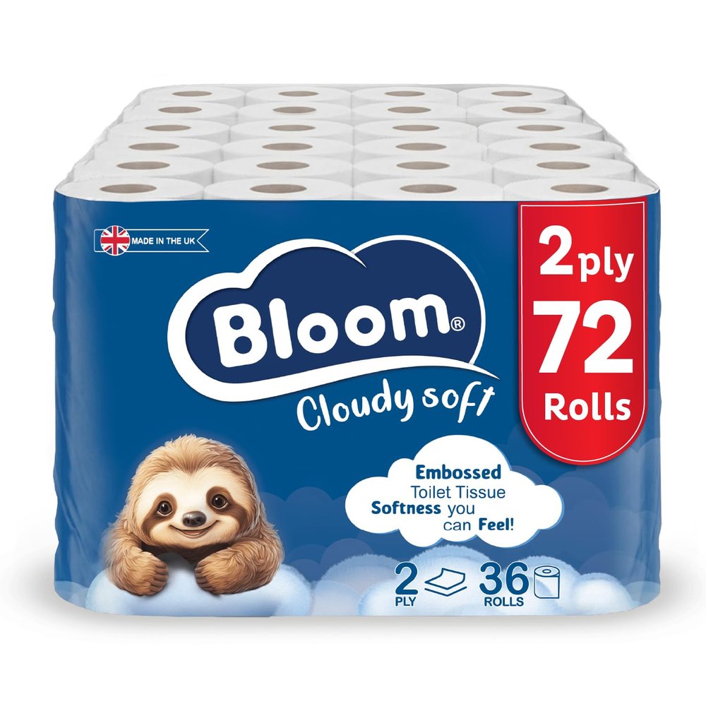 Bloom Cloudy Soft Toilet Rolls | 2-Ply | Bulk Household Value | Unscented (144 Rolls)