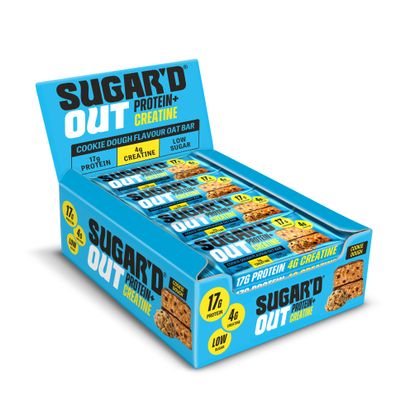 Sugard Out High Protein Oat Bars with Creatine Cookie Dough Wholegrain Oats, Fibre & Low Sugar Snack Bar 68g x 12