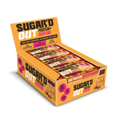 Sugard Out High Protein Oat Bars with Creatine Salted Caramel Wholegrain Oats, Fibre & Low Sugar Snack Bar 68g x 12