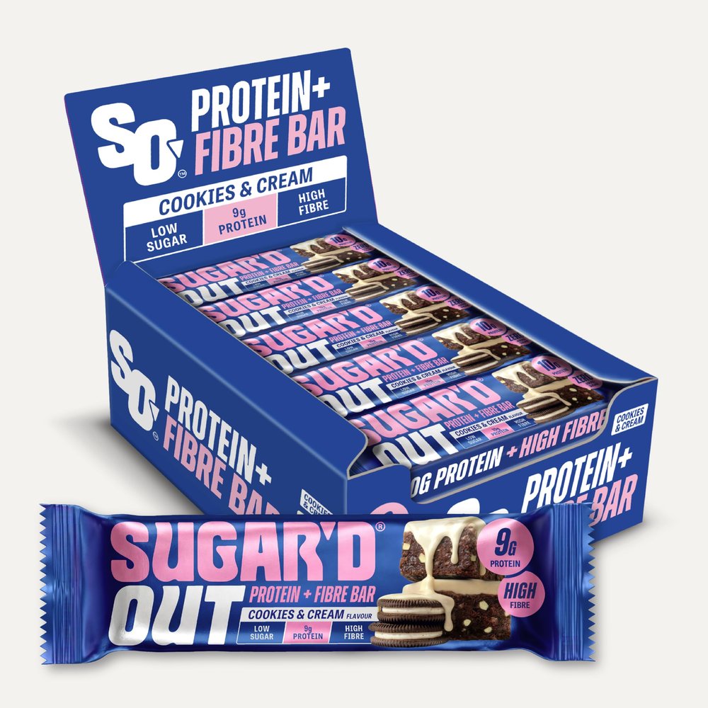 Sugard Out Protein & Fibre Oat Bar, High Protein, High Fibre, Low Sugar, Vegetarian, (Cookies & Cream) 62g x 15.