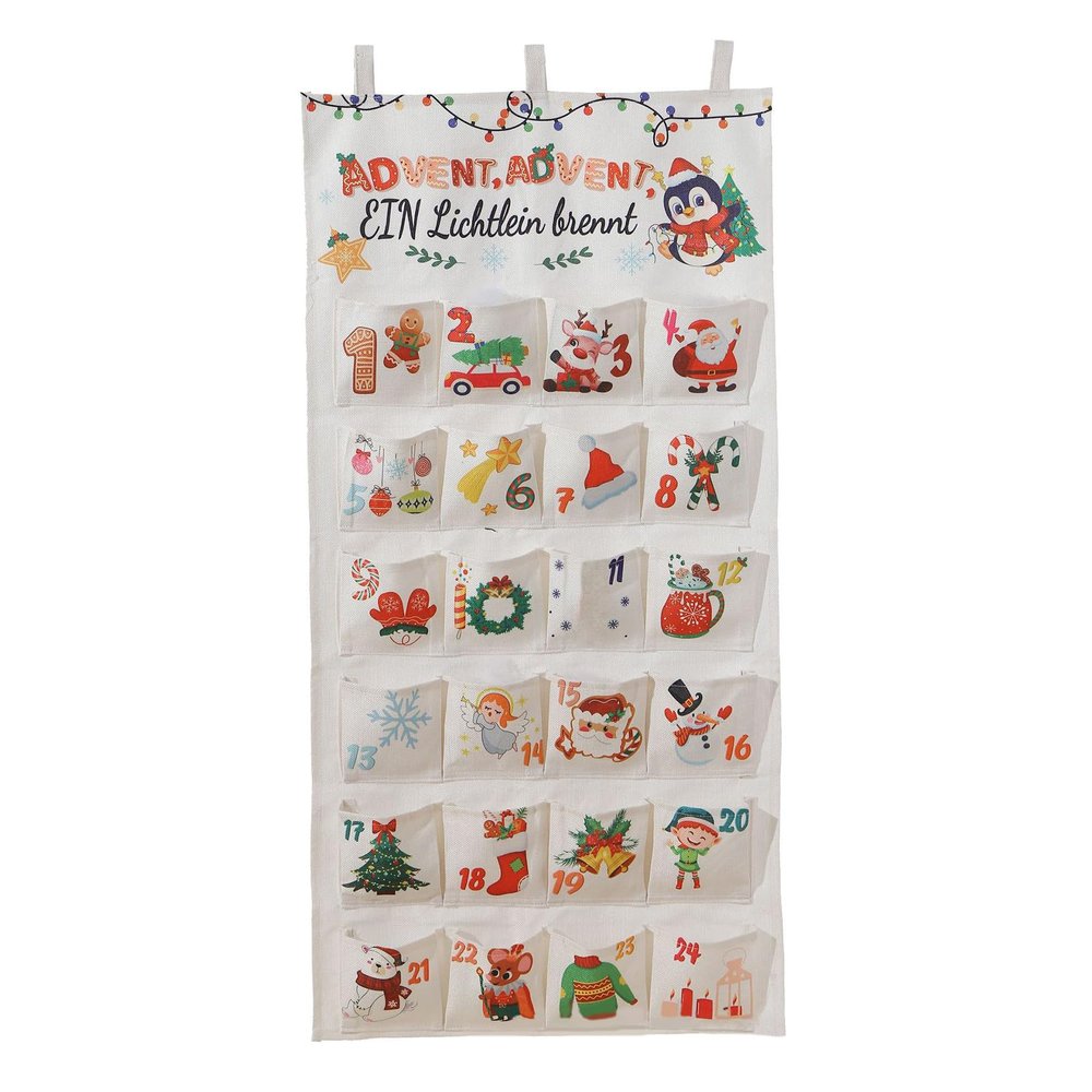 Tsophreniq Decorative Advent Calendar with 24 Pocket Canvas Christmas Countdowns Ornament Hangable Present Bag for Wall or Door Creative Christmas Calendar