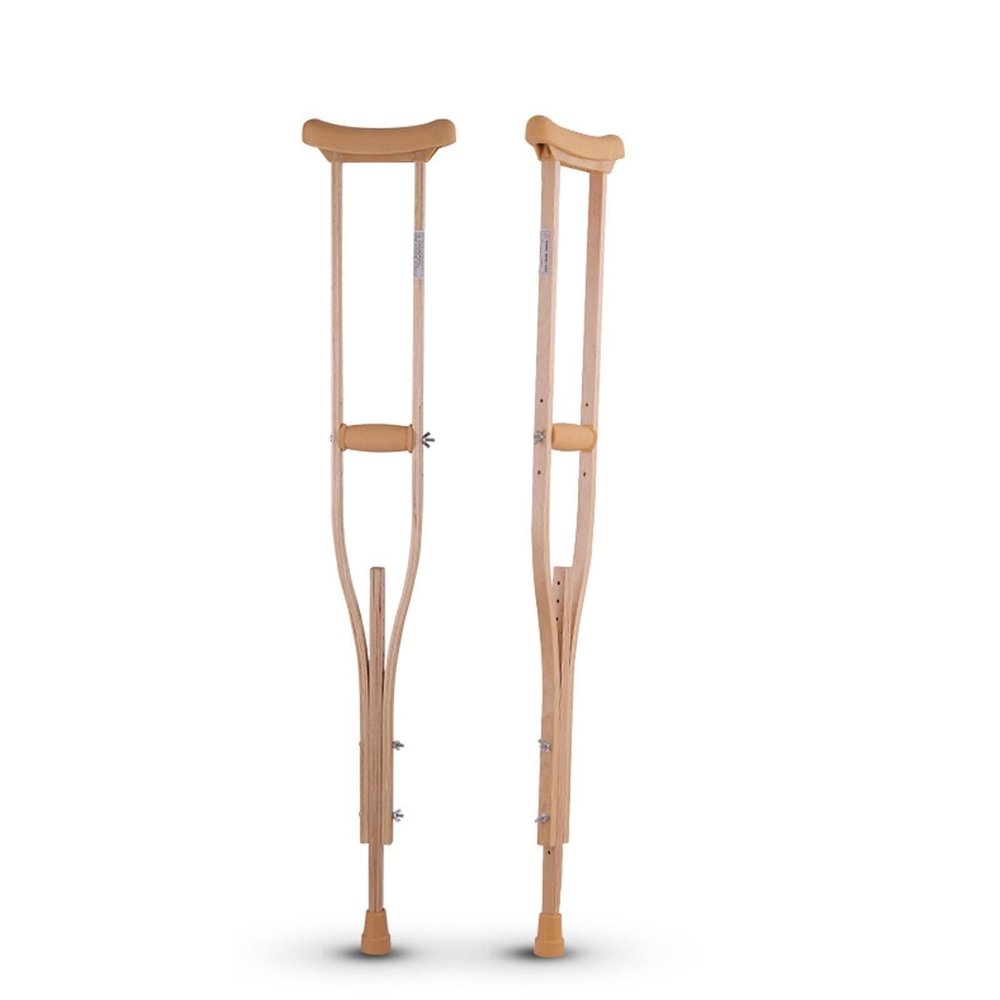 Lightweight Wooden Underarm Crutches, Adjustable Height, Telescopic, Non-Slip Design, Suitable for Adults