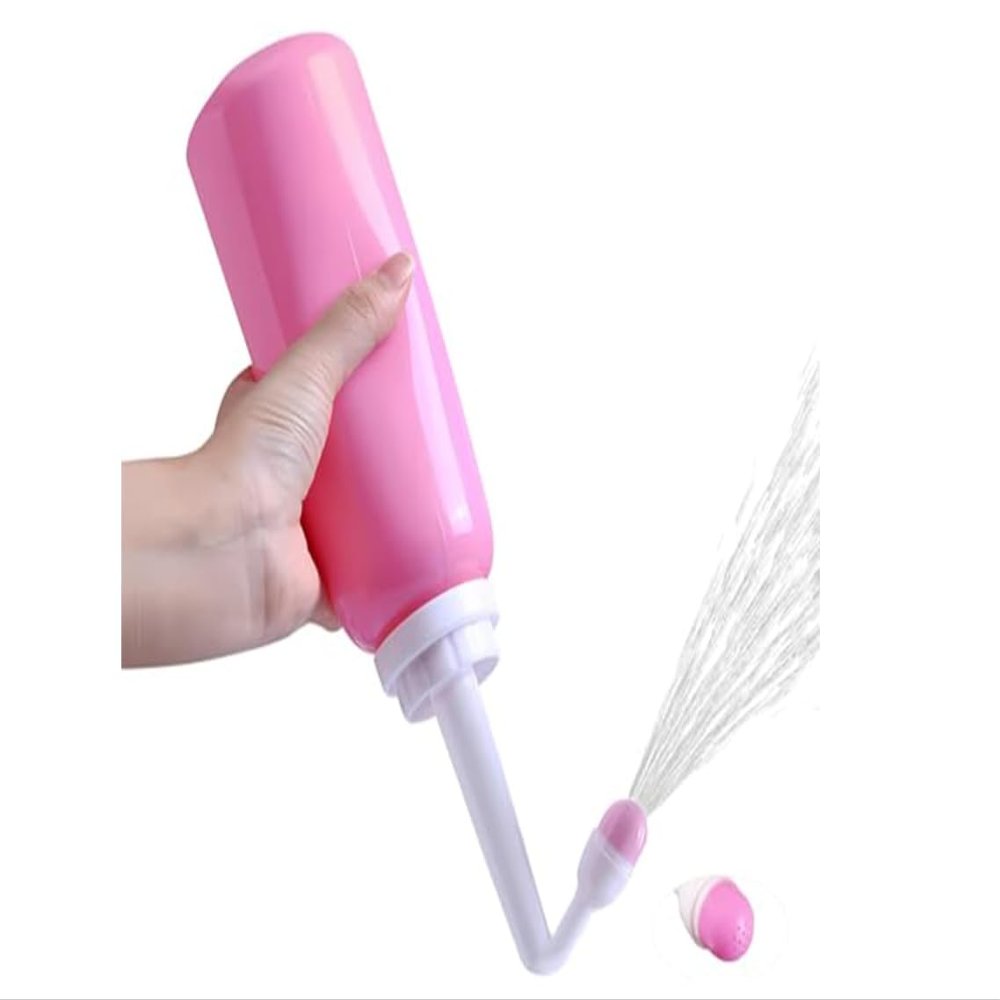 Portable Bidet with Telescopic Extendable Nozzle, Travel Bidet Bottle 500ml with Cover, for Postpartum Perineal Care, Feminine Hygiene, Hemorrhoid Relief, Personal Cleaning (Pink)