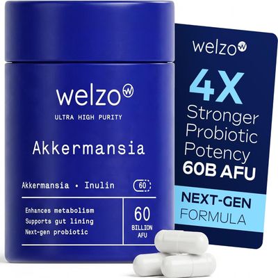 Welzo Ultra Purity Akkermansia 60 Billion AFU Next-Gen Probiotic Supplement with Inulin & Lactobacillus 60 Vegan Capsules for Gut Health, Metabolism & Digestive Support (2)