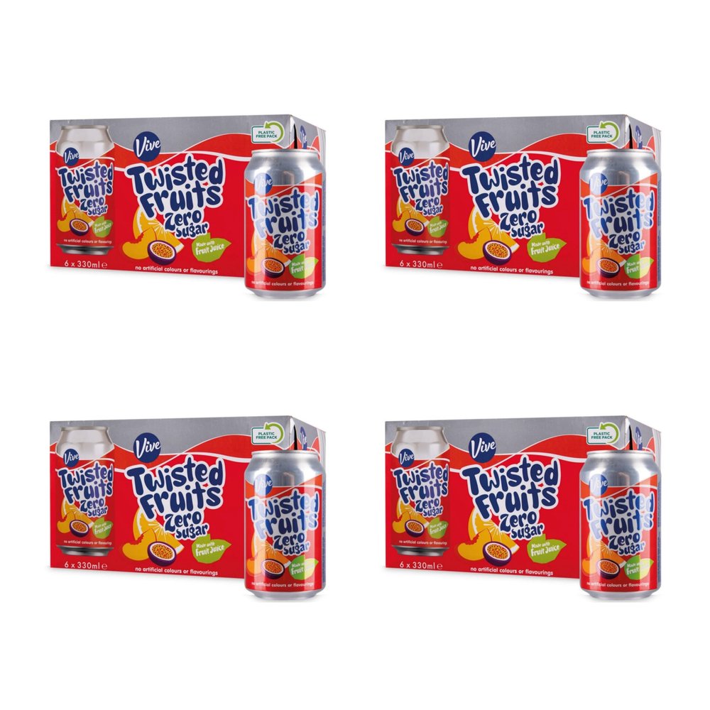 Bizzal VIVE Twisted Fruits Zero Sugar Fruit Juice Fizzy Drink, 330ml Cans, 24 Pack (4 x 6 Pack)