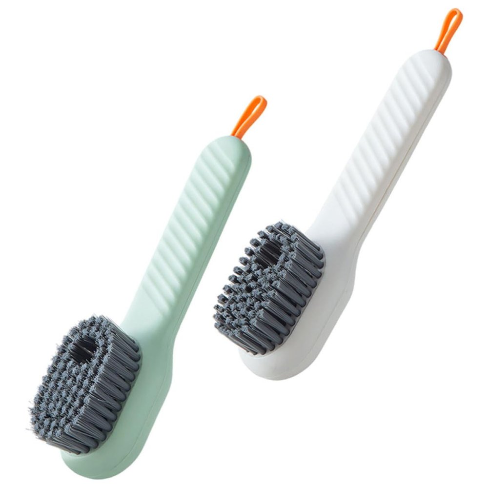 TEHAUX Shoe Cleaning Brush with Soap Dispenser 2pcs Multifunctional Plastic Soft Bristle Convenient Press Type Liquid Dispensing and Laundry Suitable for Home Cleaning, Laundry and Shoe