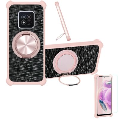 Kinetijy Case Compatible for Agm X6 Thermometer Phone Case Cover [with 1* Tempered Glass Screen Protector] Hybrid Case[360Ring Support, Magnetic] CX-14-FEN
