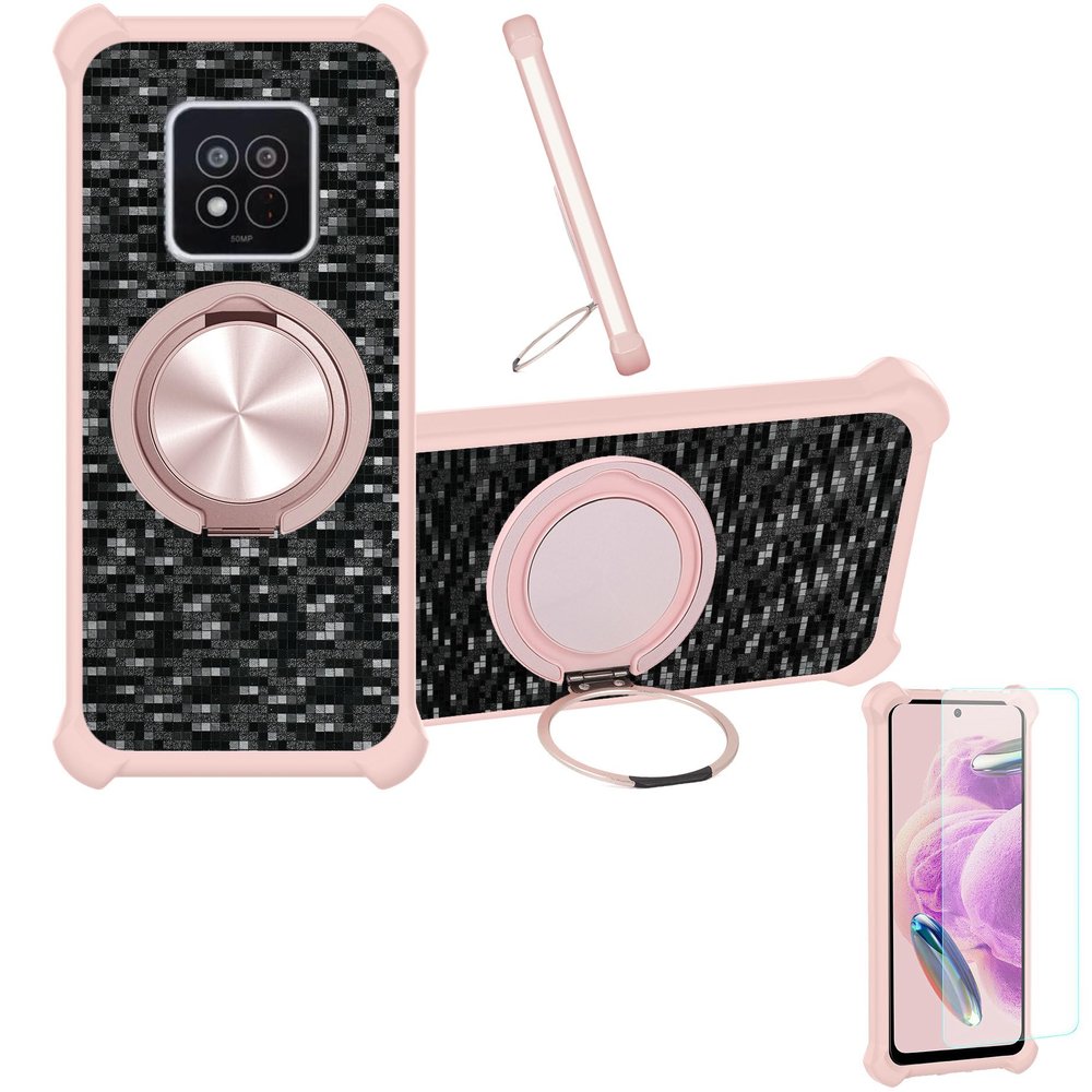 Kinetijy Case Compatible for Agm X6 Thermometer Phone Case Cover [with 1* Tempered Glass Screen Protector] Hybrid Case[360Ring Support, Magnetic] CX-14-FEN