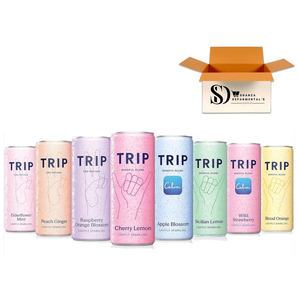 TRIP Ultimate Sampler Pack Sparkling Drink with 120MG calming Magnesium Citrate + Lions Mane + Chamomile + Lemon Balm. Low Calorie, No Added Sugar and Vegan (Pack of 12 x 250ml)
