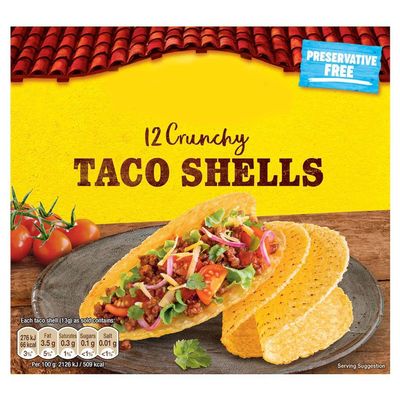 Crunchy Taco Shells, 12 Pieces, 156g, Preservative Free, Gluten Free, Suitable for Vegetarians