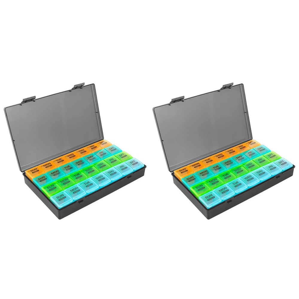 Jnchdghwa 2X Monthly Pill Organizer 1 Time A Day, with 28 Compartments 4 Weeks Pill Dispenser Box with Flip Lids,Box Daily