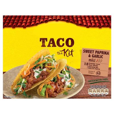 Taco the Kit Sweet Paprika & Garlic Mild Taco Kit, 12 Crunchy Corn Shells, Seasoning Mix and Salsa, 308g