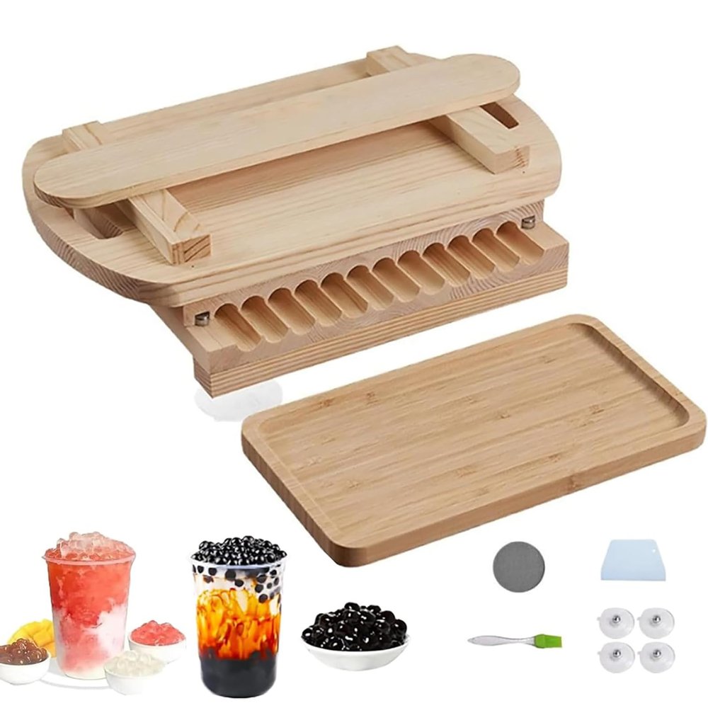 Manual Tapioca Pearl Maker Machine, Wooden Pearl Forming Tool for Milk Tea & Dessert Shops, Ideal for Making Sesame Pills and Creative Desserts