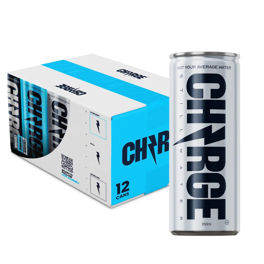 CH2RGE Still Water Cans (12 Pack) - Premium Filtered Drinking Water - Clean & Ultra Pure Hydration - For Everyday, On The Go Hydration, Workouts & Recovery - Crisp Taste, Convenient & Ready to Drink