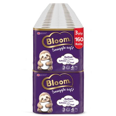 Bloom Snuggle Soft 3-Ply Toilet Rolls | Unscented (160 Rolls)