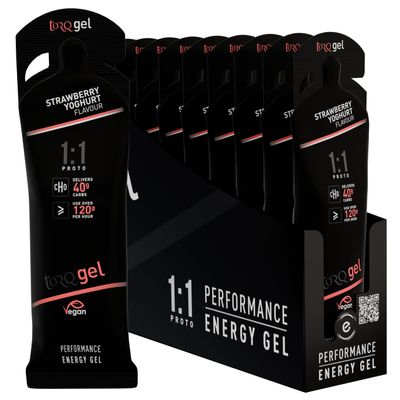 TORQ Proto 1:1 Energy Gel Box of 12 Strawberry Yoghurt - Dual Carb Sports Energy Gels for Cycling, Running, Triathlon & Endurance Performance Nutrition