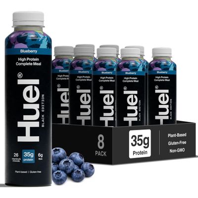 Huel Black Edition Ready-to-drink, 8 x 500ml Bottles, Protein Shakes, Blueberry Flavour, High Protein Drink, 35g Protein Per Bottle, Rich in Vitamin D, Fatty Acids, Calcium, Ready Meals