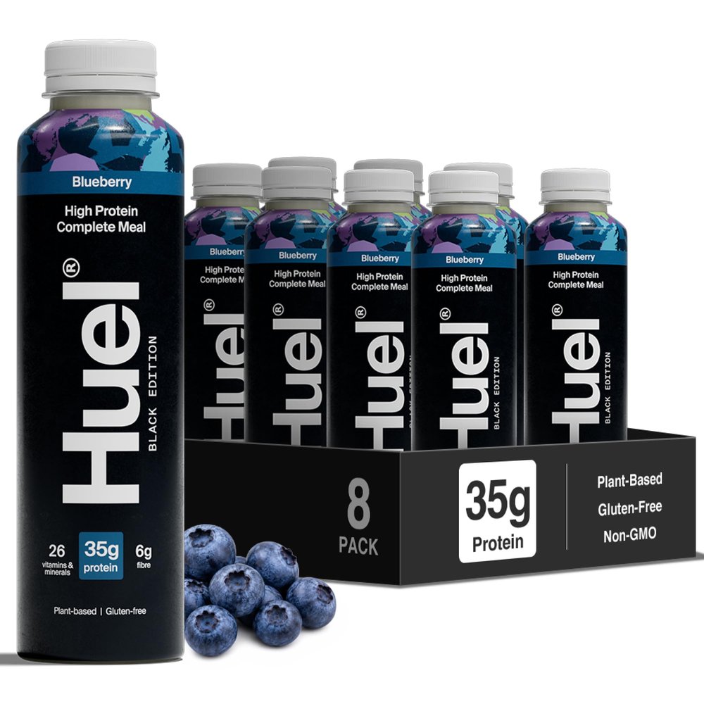 Huel Black Edition Ready-to-drink, 8 x 500ml Bottles, Protein Shakes, Blueberry Flavour, High Protein Drink, 35g Protein Per Bottle, Rich in Vitamin D, Fatty Acids, Calcium, Ready Meals