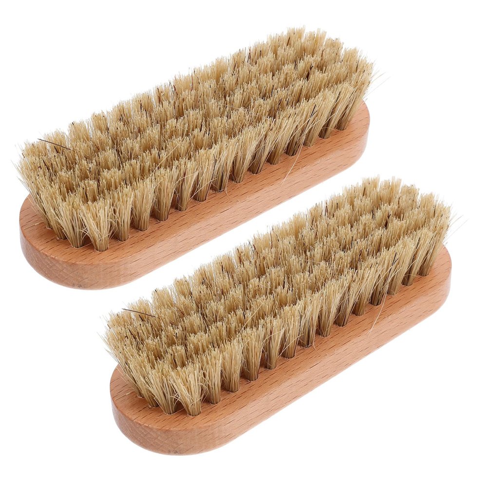 Mikikit 2pcs Cleaning Brush Set with Wood Handle and Supple Bristle Design for Kitchen, Shoe, and Boot Cleaning, Sturdy and Effective Scrubbing Brush for Home Use
