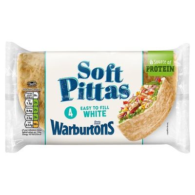 Warburtons 4 White Soft Pittas | Case of 1