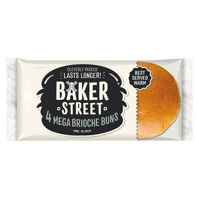 Baked Street 4 Mega Brioche Buns Pre-Sliced | Case of 1