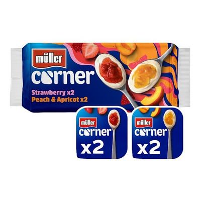 Mller Corner Strawberry and Peach Apricot Yogurts | Case of 3