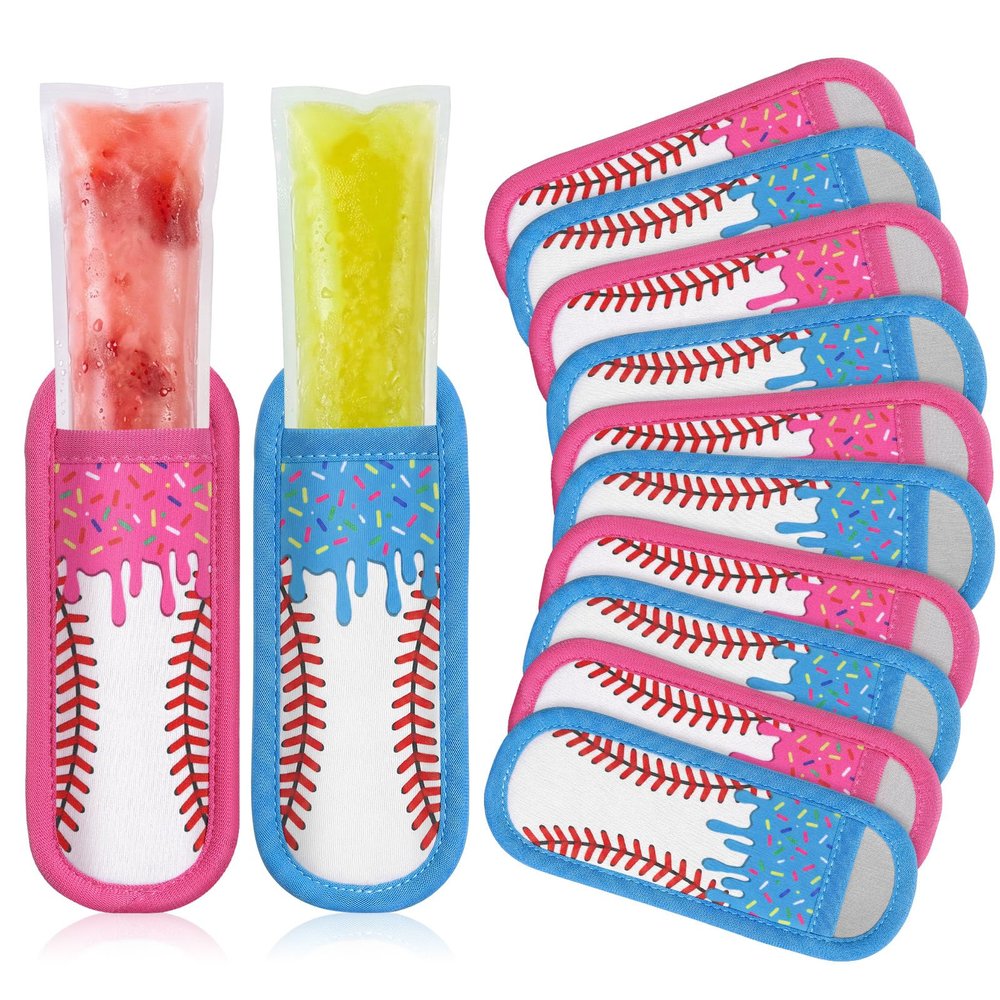 Rtteri 12 Pack Ice Cream Drip Baseball Freeze Pop Sleeve for Teens Reusable Ice Pop Sleeves for Baseball Lovers Summer Birthday Party Favors