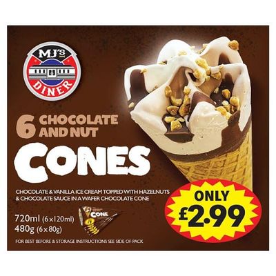 MJ's Diner Chocolate and Nut Cones 6 x 62g (372g) | Case of 1