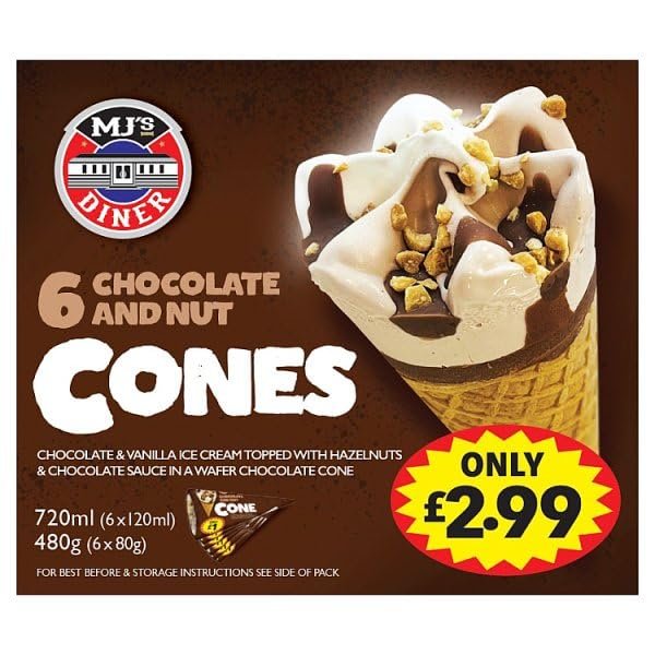 MJ's Diner Chocolate and Nut Cones 6 x 62g (372g) | Case of 1