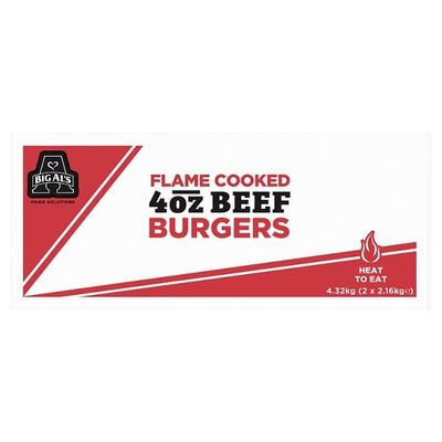 Big Al's Food Solutions Flame Cooked 4oz Beef Burger 2 x 2.16kg (4.32kg) | Case of 1