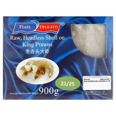 Pearl Delights 21/25 Raw Headless Shell On King Prawns 900g | Case of 1