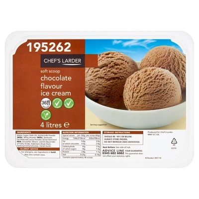 Chef's Larder Soft Scoop Chocolate Flavour Ice Cream 4 Litres | Case of 1