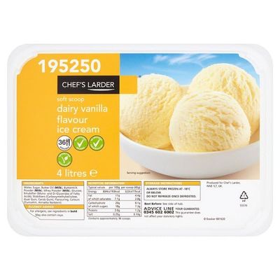 Chef's Larder Dairy Vanilla Flavour Ice Cream 4 Litres | Case of 1