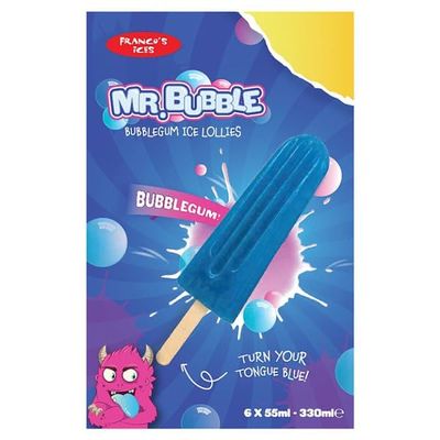 Franco's Ices Mr. Bubble Bubblegum Ice Lollies 6 x 55ml (330ml) | Case of 10