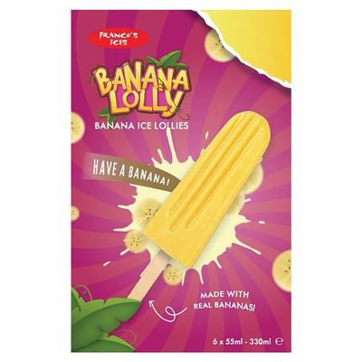 Franco's Ices Banana Lolly Banana Ice Lollies 6 x 55ml (330ml) | Case of 10