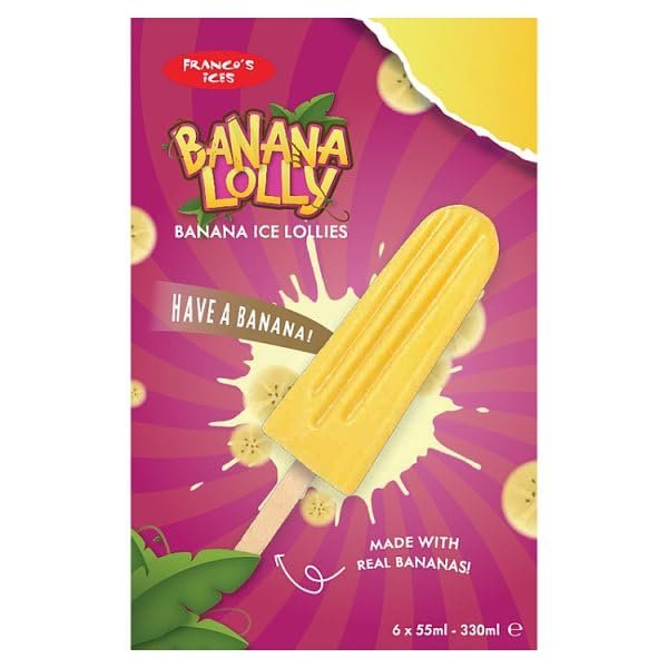 Franco's Ices Banana Lolly Banana Ice Lollies 6 x 55ml (330ml) | Case of 10