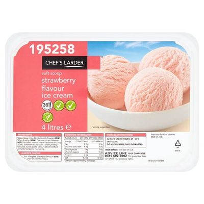 Chef's Larder Soft Scoop Strawberry Flavour Ice Cream 4 Litres | Case of 6