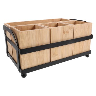 BATHVEVE Wooden Cutlery Dispenser 4 Compartment Kitchen Utensil Organizer for Paper Plates Silverware Stylish Flatware Holder for Modern Home Bbqs