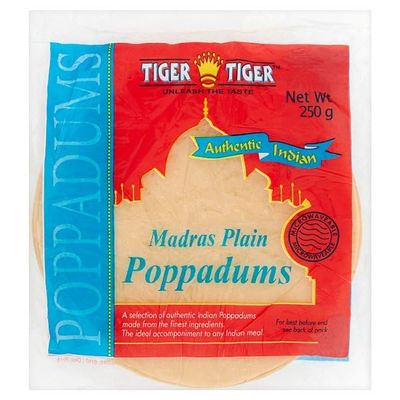 Tiger Tiger Authentic Indian Madras Plain Poppadums 250g | Case of 60