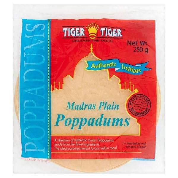 Tiger Tiger Authentic Indian Madras Plain Poppadums 250g | Case of 60