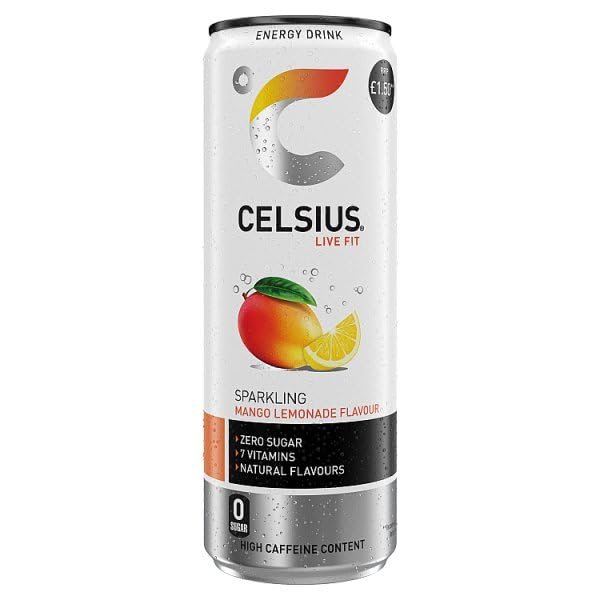 Celsius Energy Drink, Sparkling Mango Lemonade 355ml PMP 1.50 | Case of 12