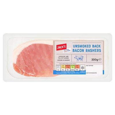 Jack's Unsmoked Back Bacon Rashers 300g | Case of 1